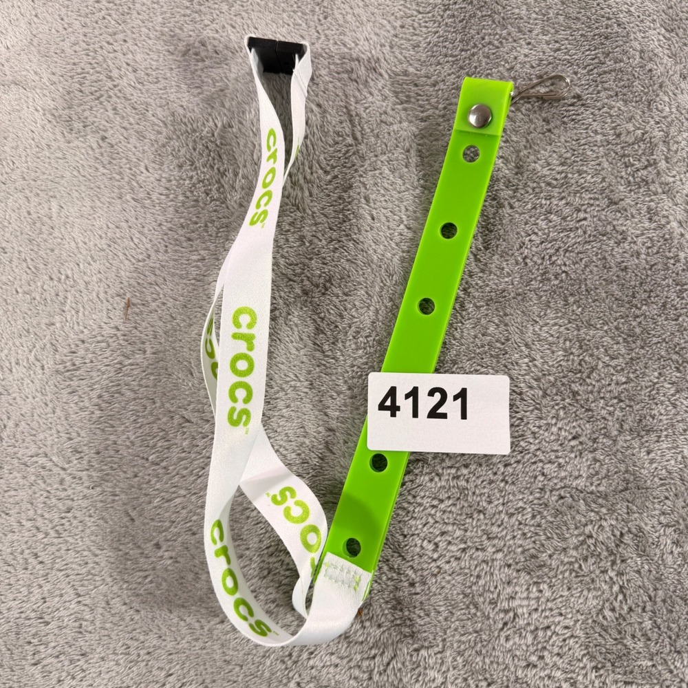 Crocs Lanyard Unisex OS White Green Logo Jibbitz Holes Breakaway Key Neck Strap